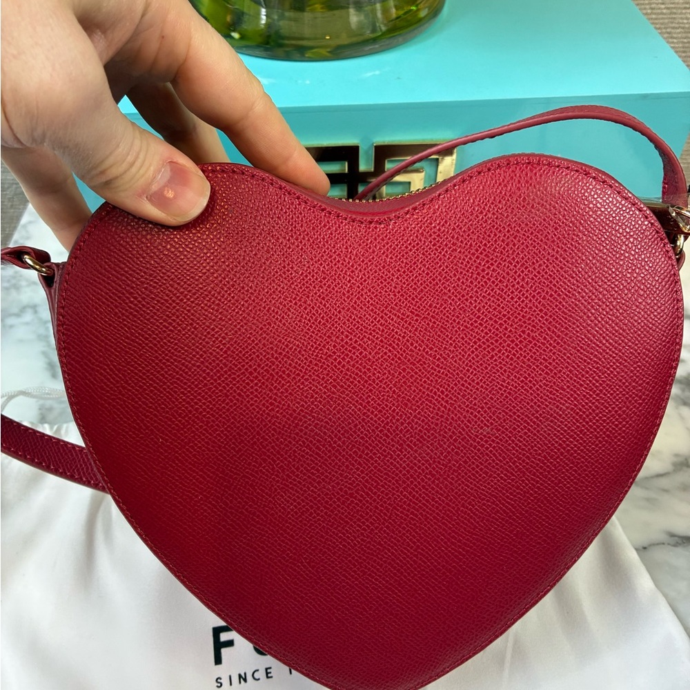 NWT Furla Cabernet Red Leather Lilli Heart Crossbody Bag - Retail $258 - Picture 5 of 10